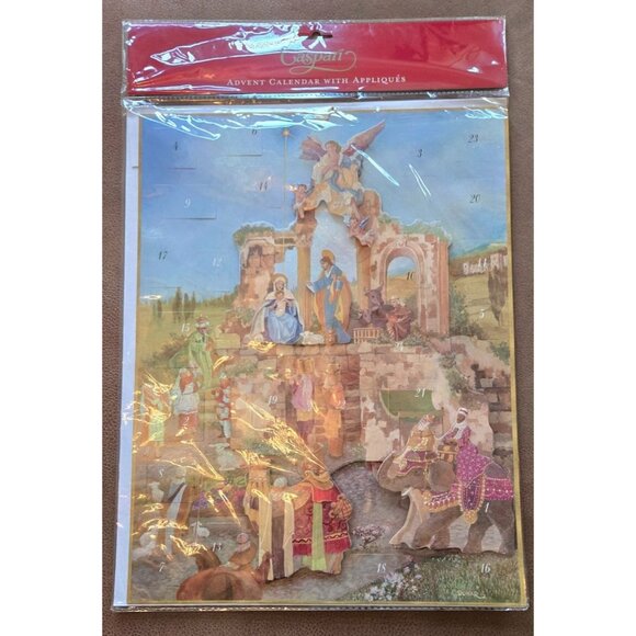 Caspari Advent Christmas Nativity Calendar with Appliques NEW Beautiful - Picture 1 of 6